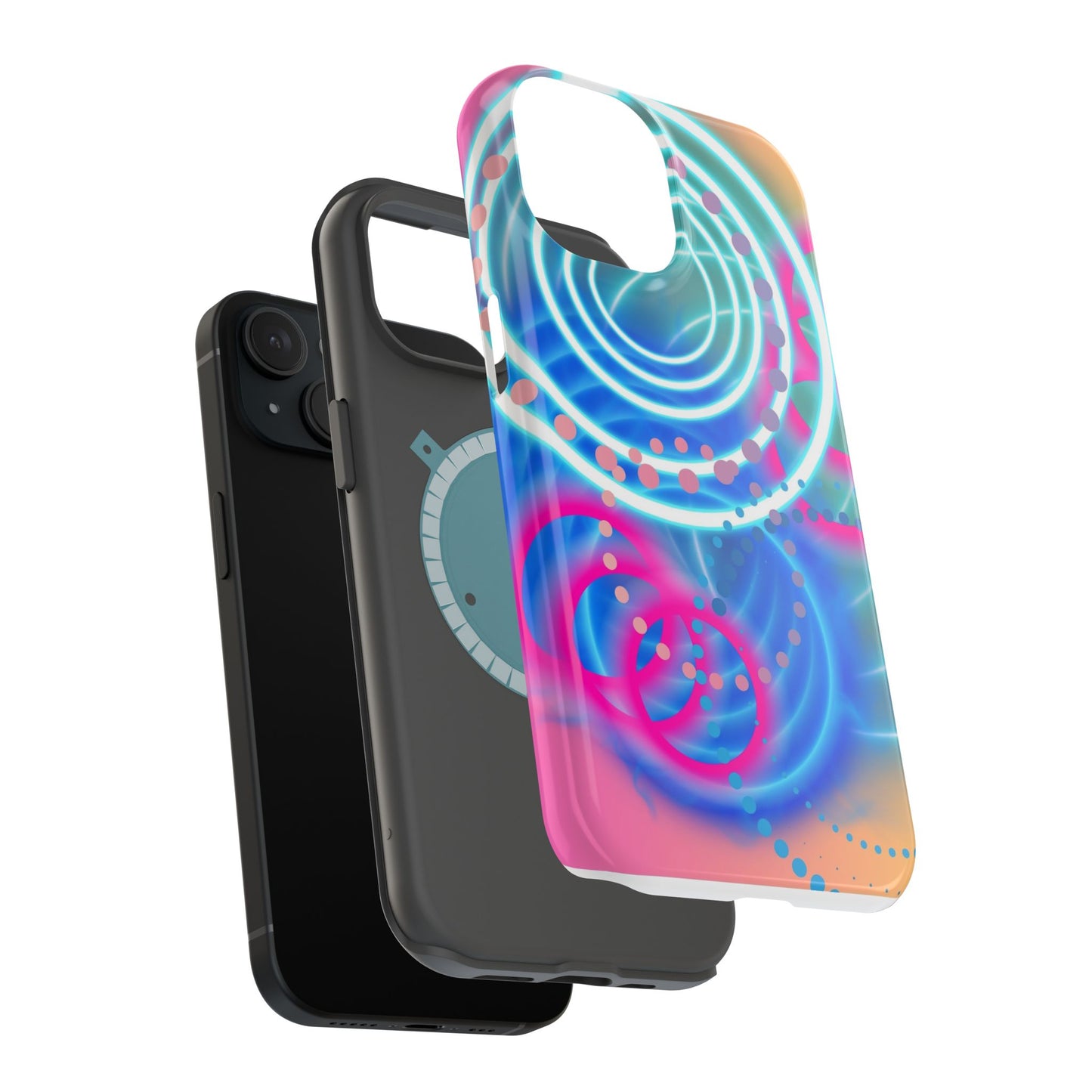 Magnetic Tough Phone Case-Geometric Neon Circles Design