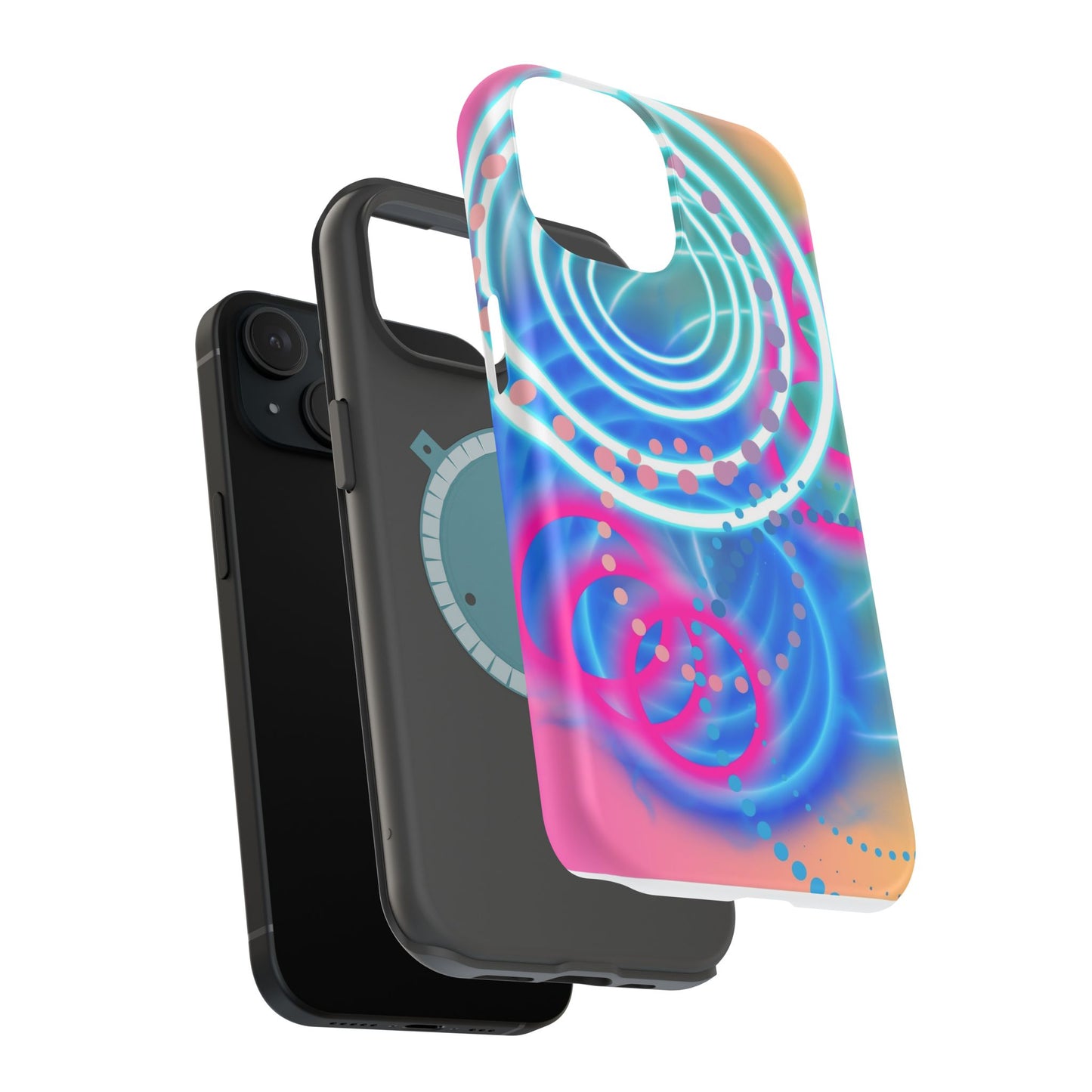 Magnetic Tough Phone Case-Geometric Neon Circles Design