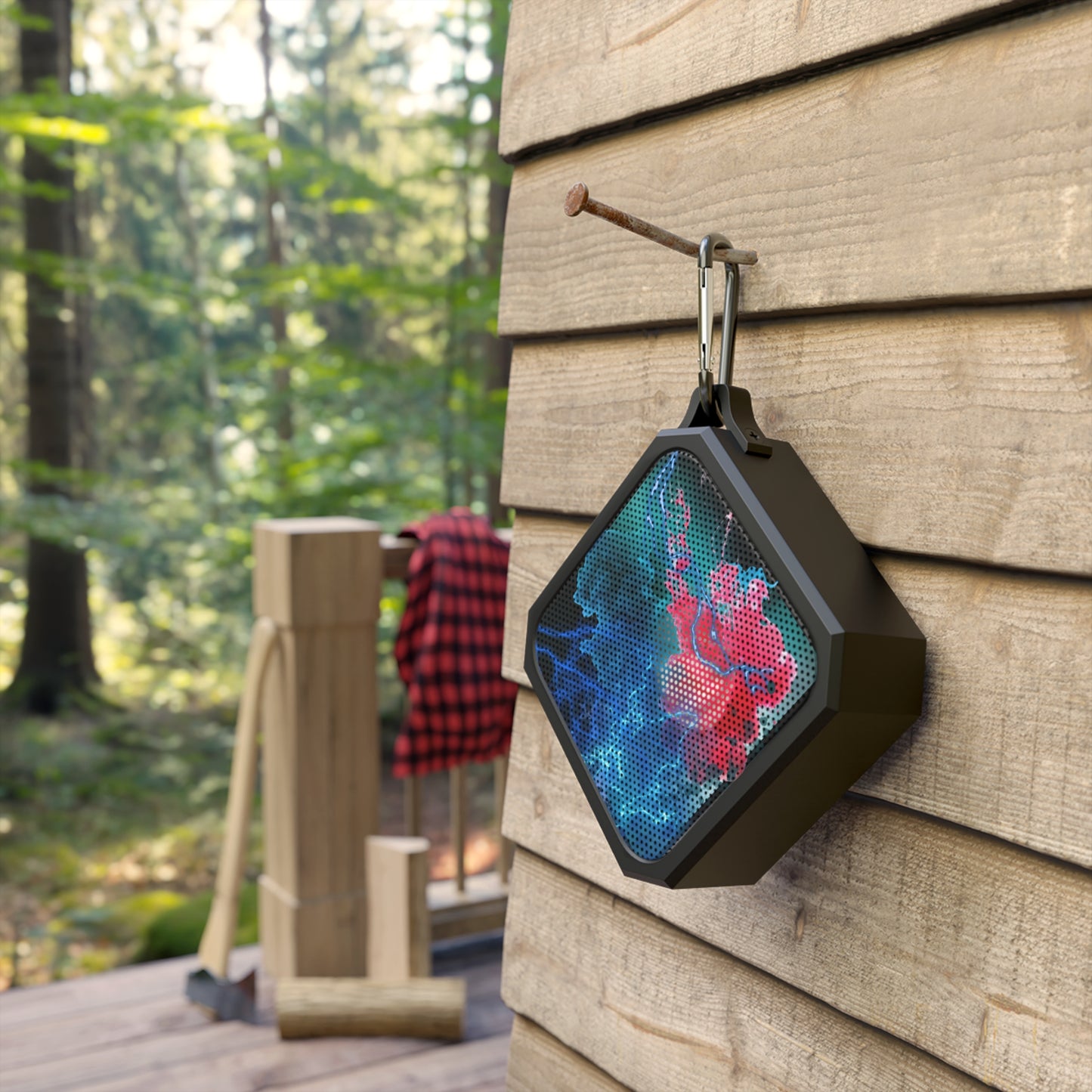 Outdoor Bluetooth Speaker - Red & Blue Smoke Design