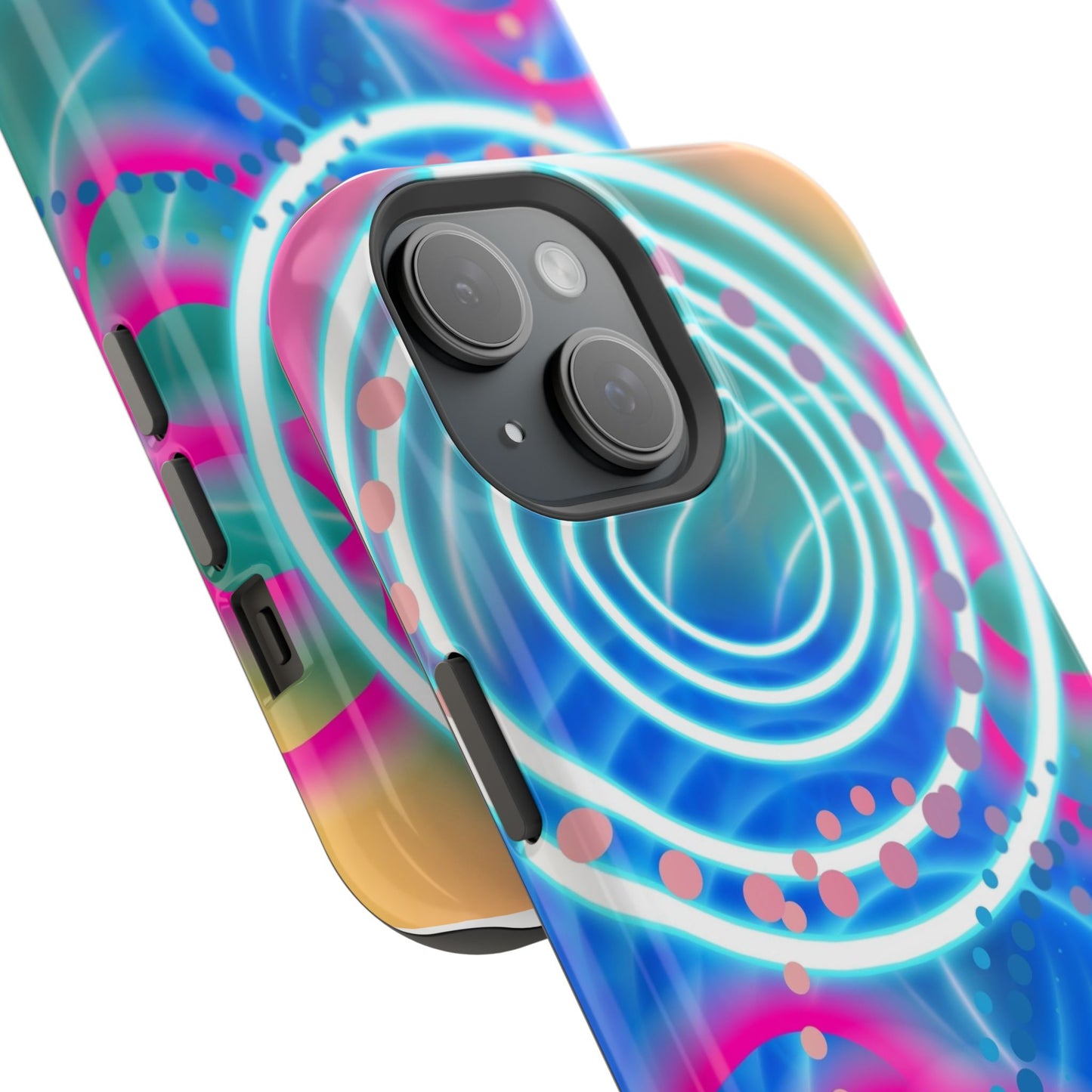 Magnetic Tough Phone Case-Geometric Neon Circles Design