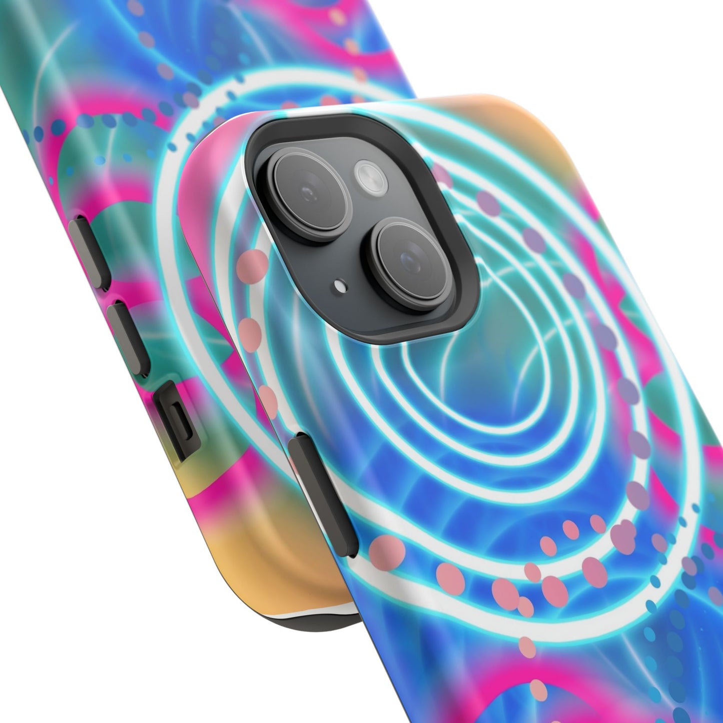 Magnetic Tough Phone Case-Geometric Neon Circles Design