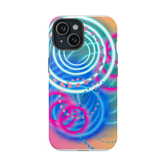 Magnetic Tough Phone Case-Geometric Neon Circles Design