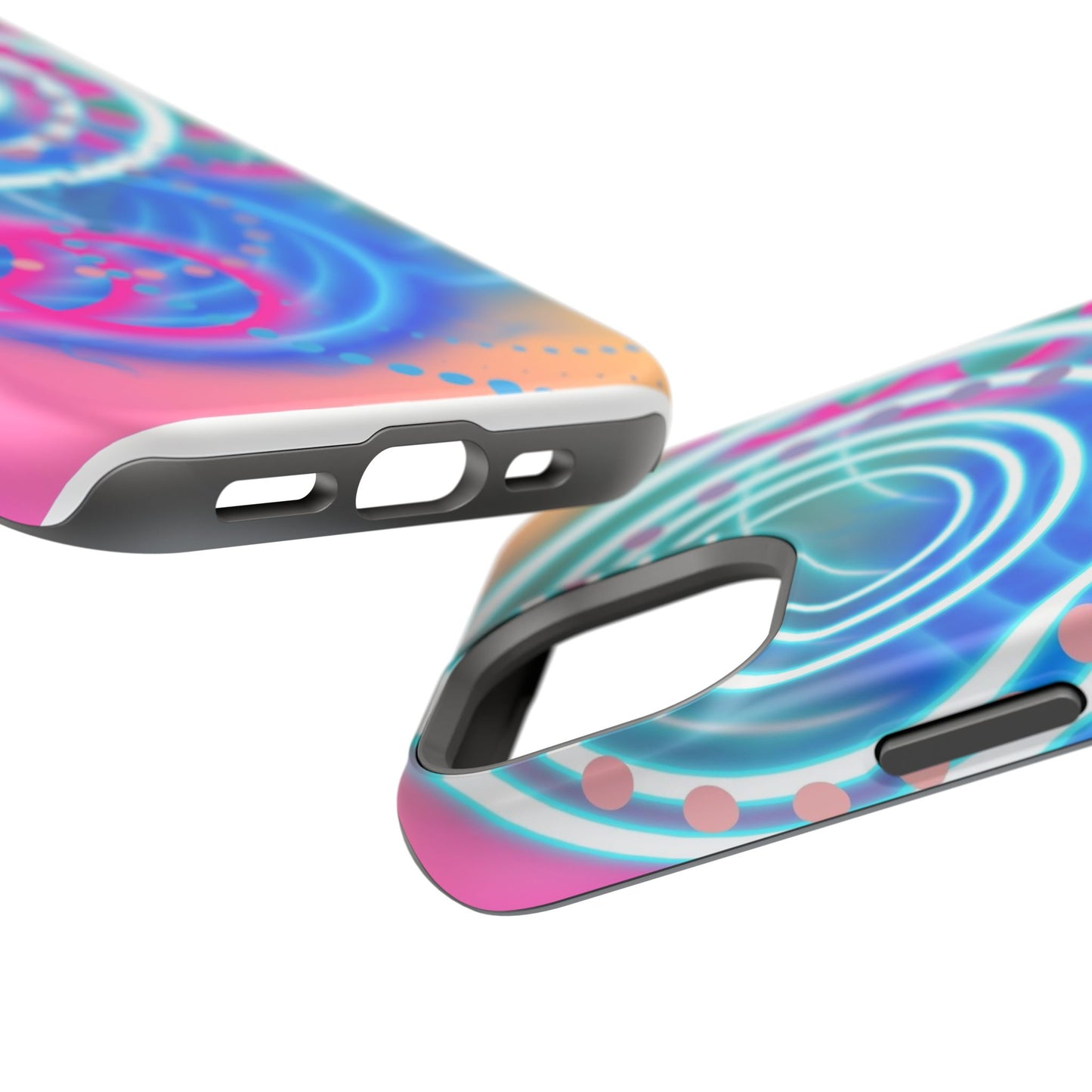 Magnetic Tough Phone Case-Geometric Neon Circles Design